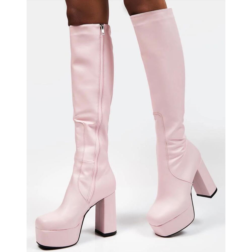 LAMODA WHATTA SHOWDOWN KNEE HIGH BOOTS, Pink, Size 9